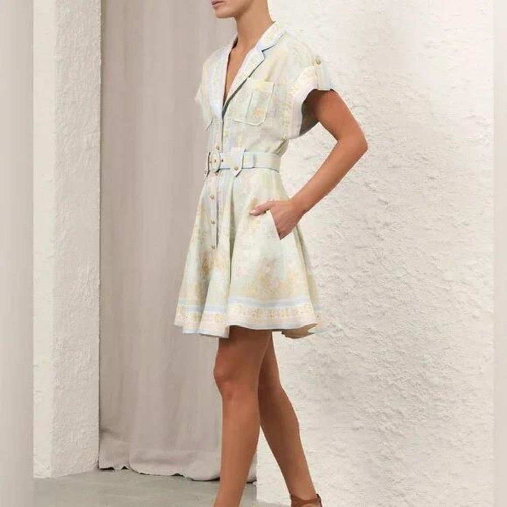 Zimmermann Acacia Printed Linen Mini Shirt Dress Multicoloured